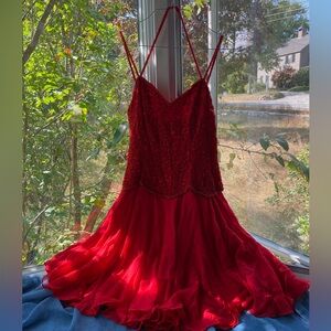 Oleg Cassini flowy red beaded dancing dress